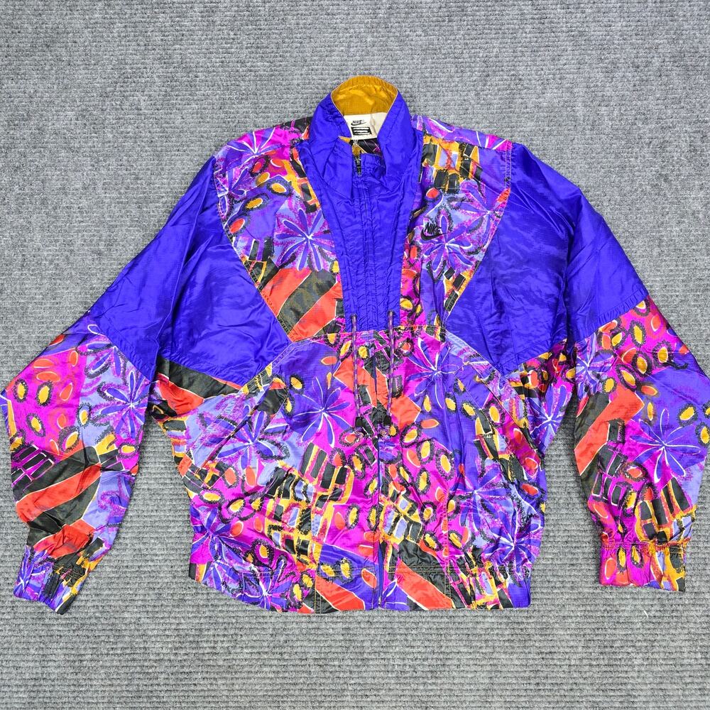 VTG 90s Nike Elite Windbreaker Jacket Purple Floral Abstract Full Zip Mens XL